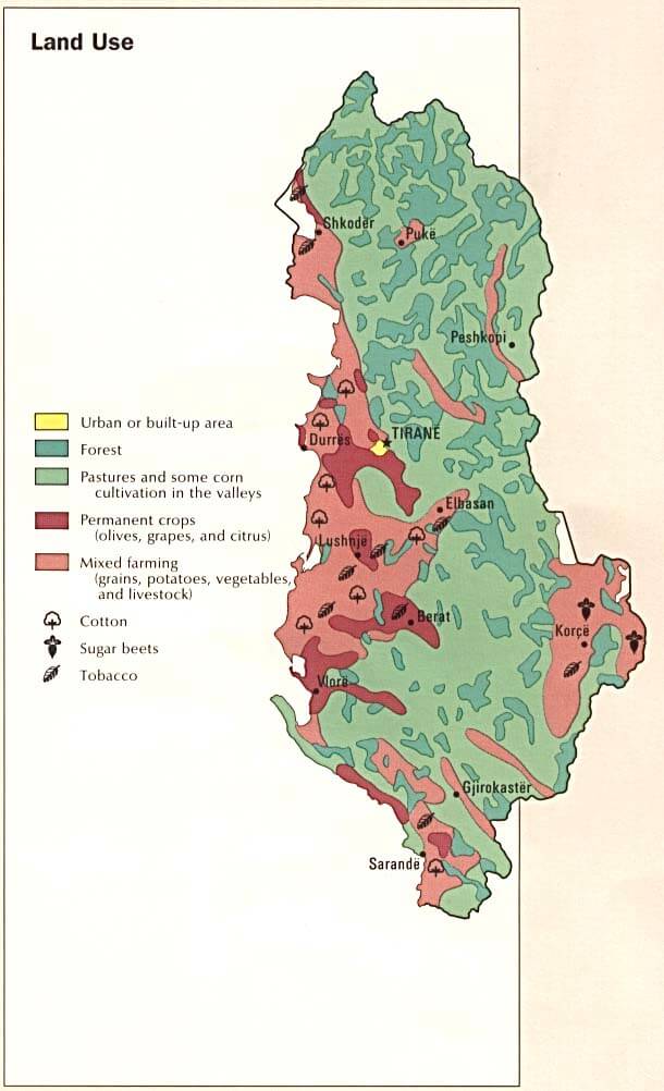 albania land use map 1990
